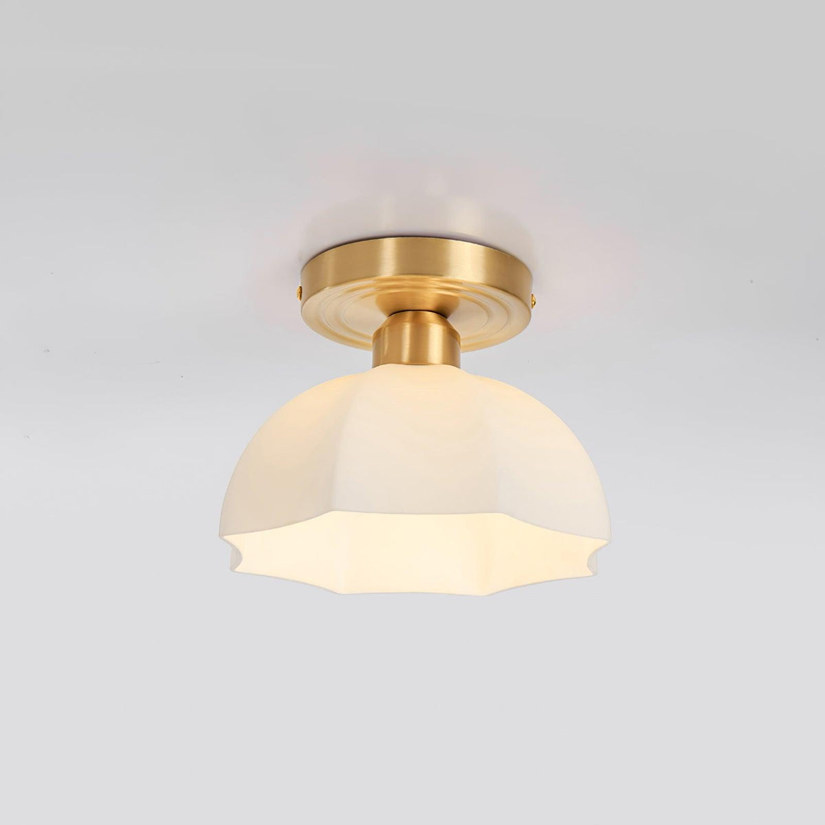 Glass Opal Flush Mount Ceiling Light Brass Canopy