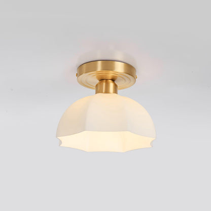 Glass Opal Flush Mount Ceiling Light Brass Canopy
