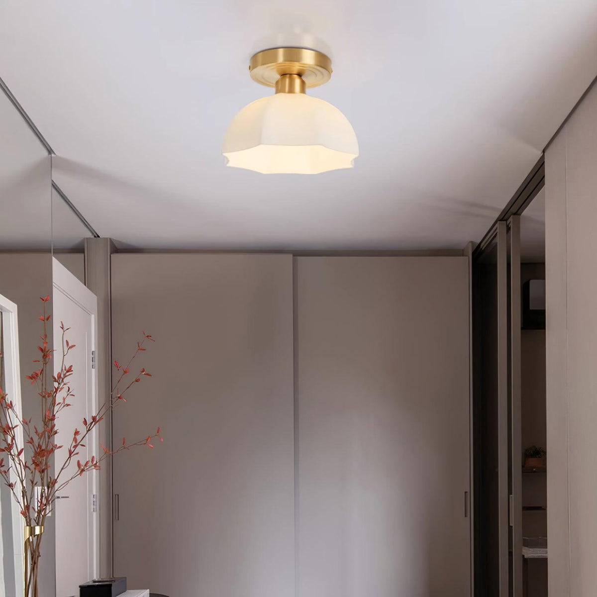 Glass Opal Flush Mount Ceiling Light Brass Canopy
