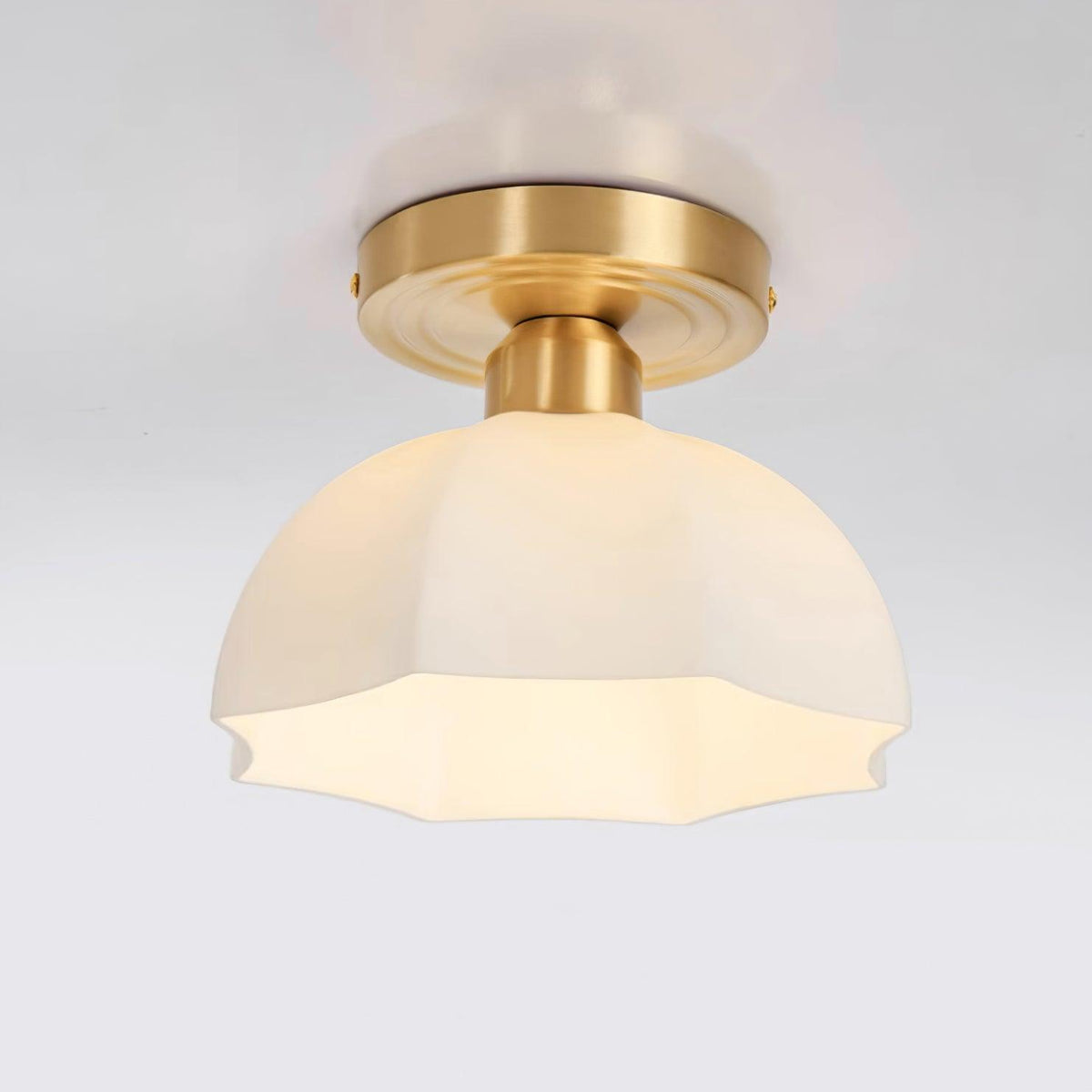 Glass Opal Flush Mount Ceiling Light Brass Canopy
