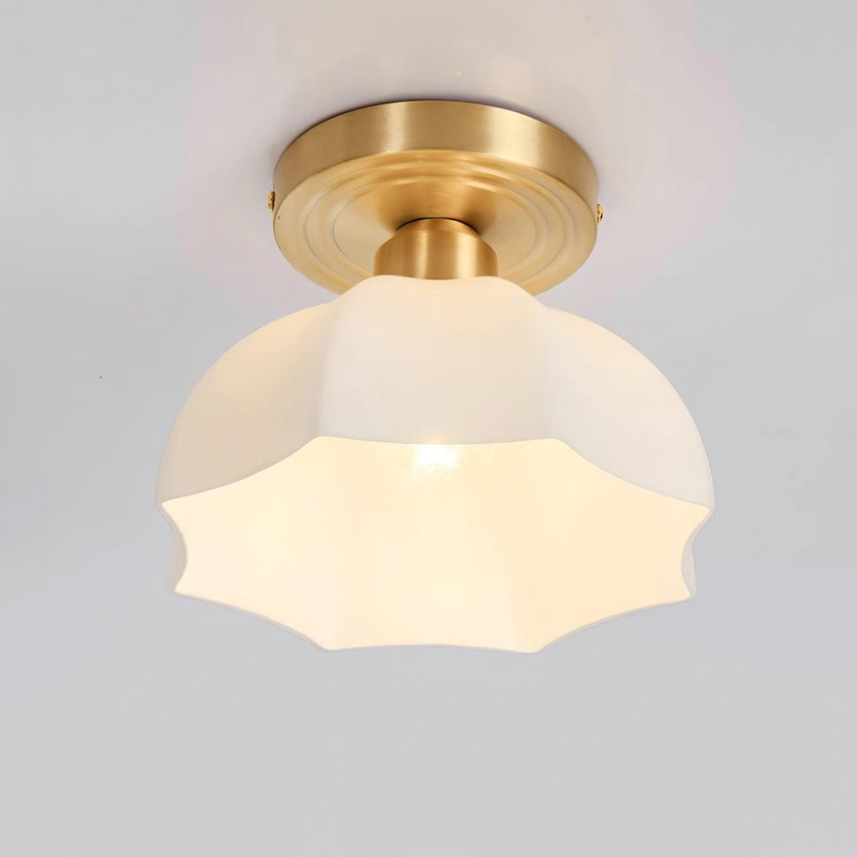 Glass Opal Flush Mount Ceiling Light Brass Canopy
