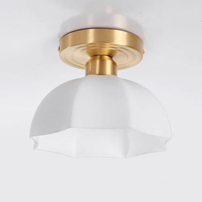 Glass Opal Flush Mount Ceiling Light Brass Canopy