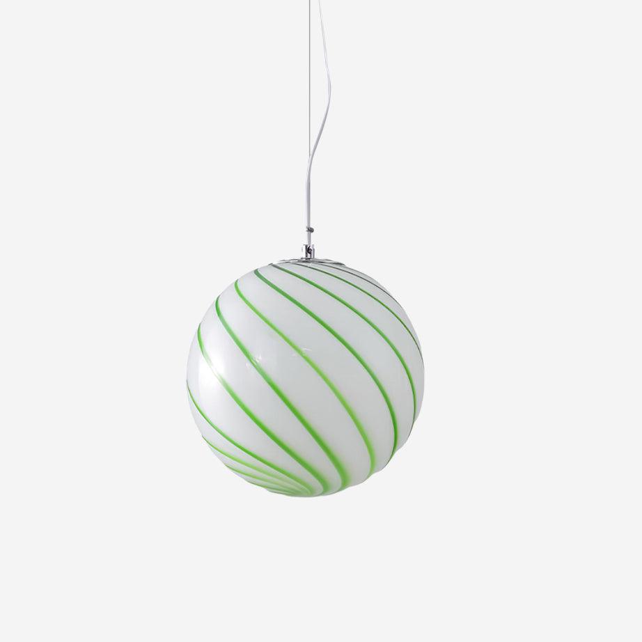 Green Swirl Stripes Glow Glass Globe Pendant Light