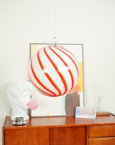 Green Swirl Stripes Glow Glass Globe Pendant Light