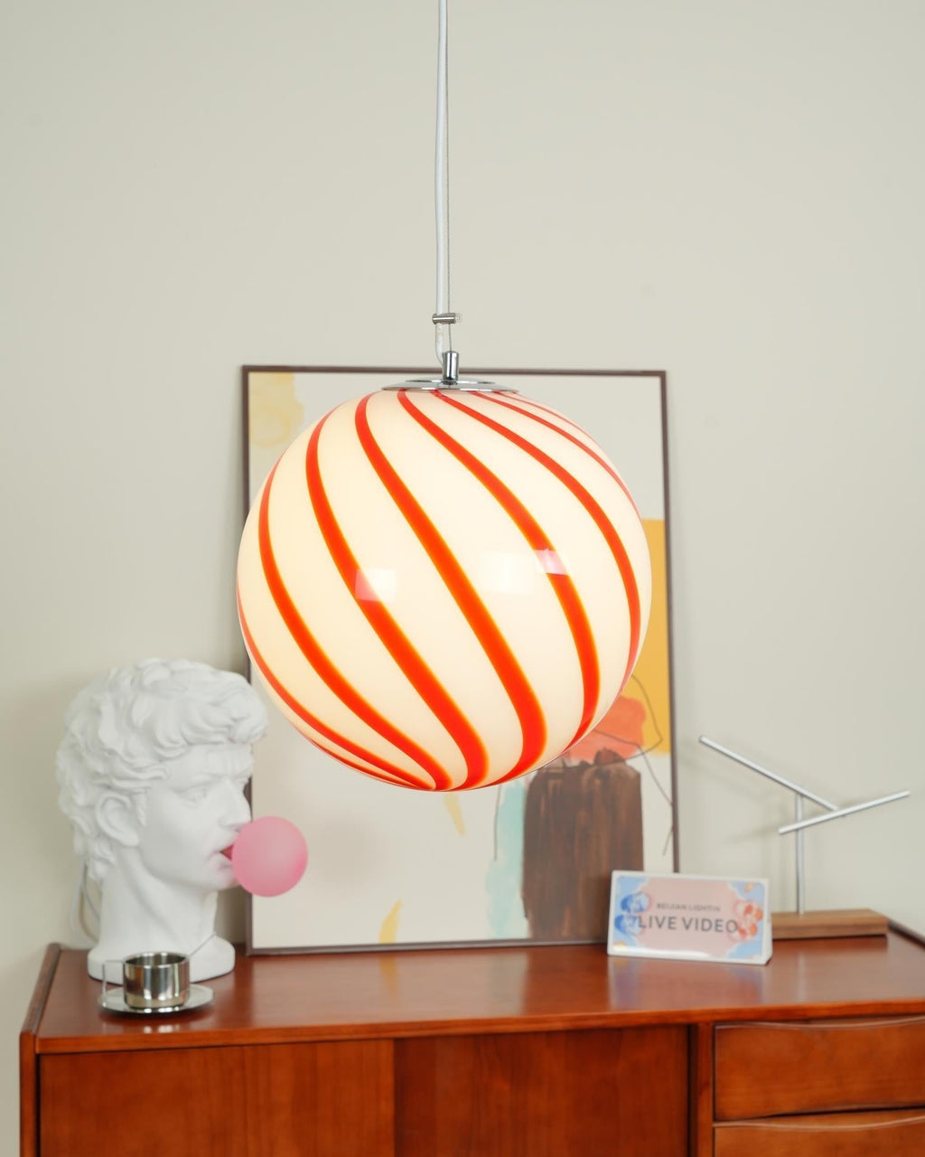 Green Swirl Stripes Glow Glass Globe Pendant Light