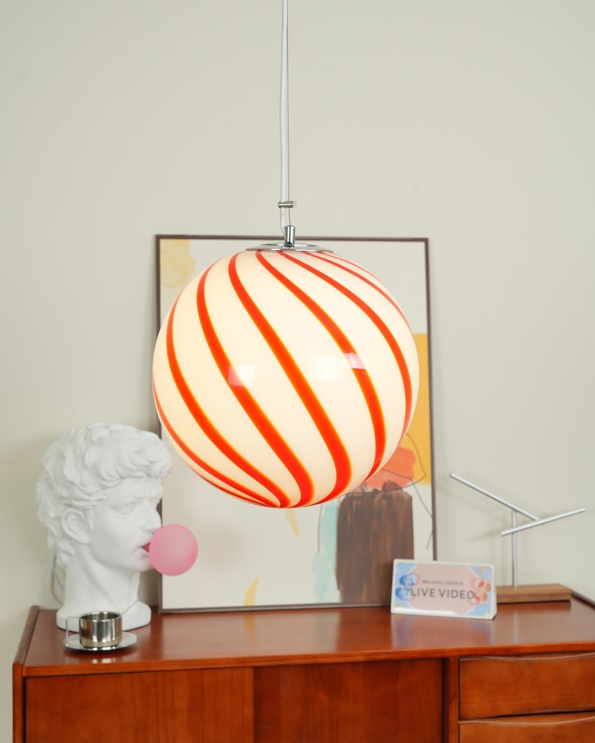 Green Swirl Stripes Glow Glass Globe Pendant Light