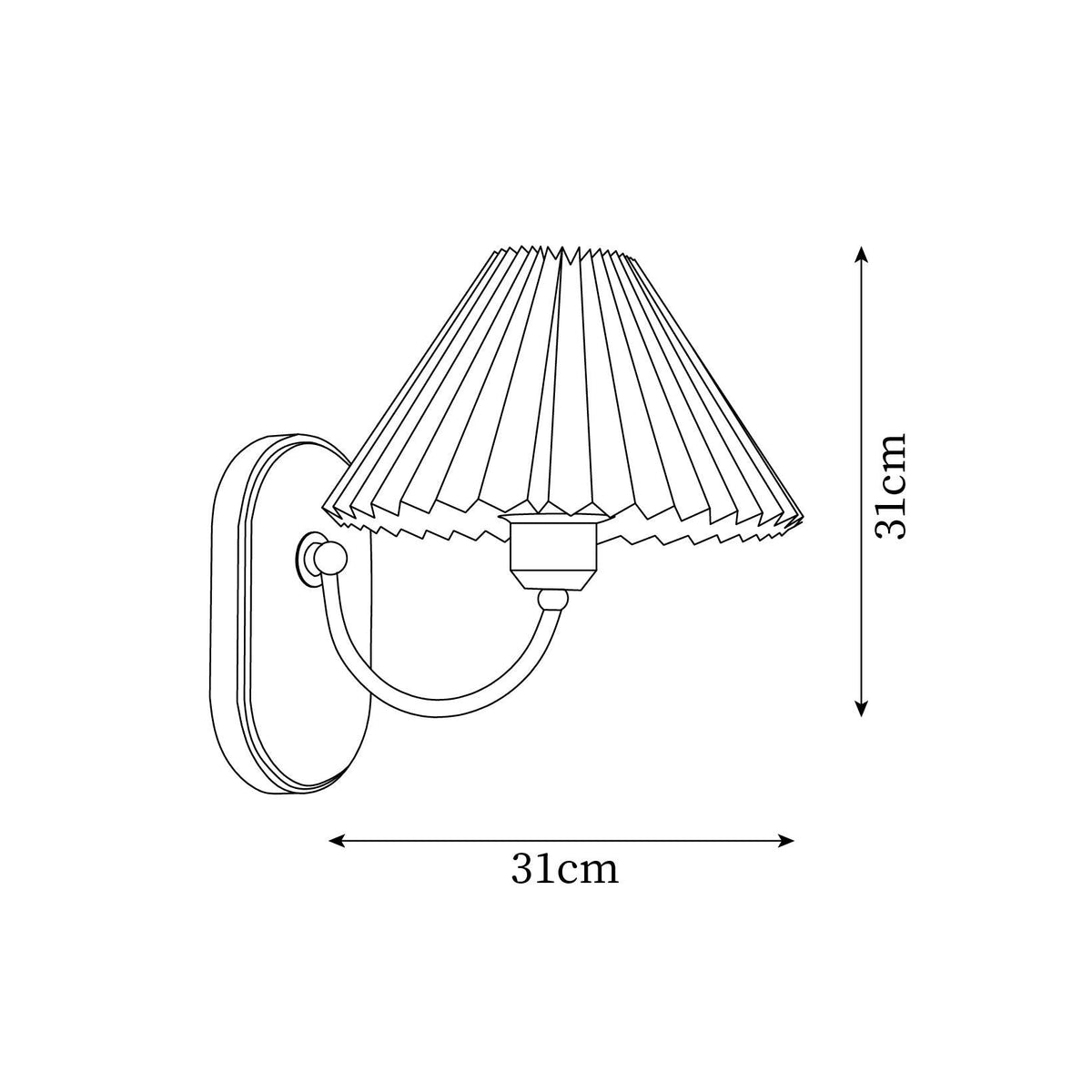 Vintage Wall Lamp With Gold And White Pleated Shade Damp Rated
