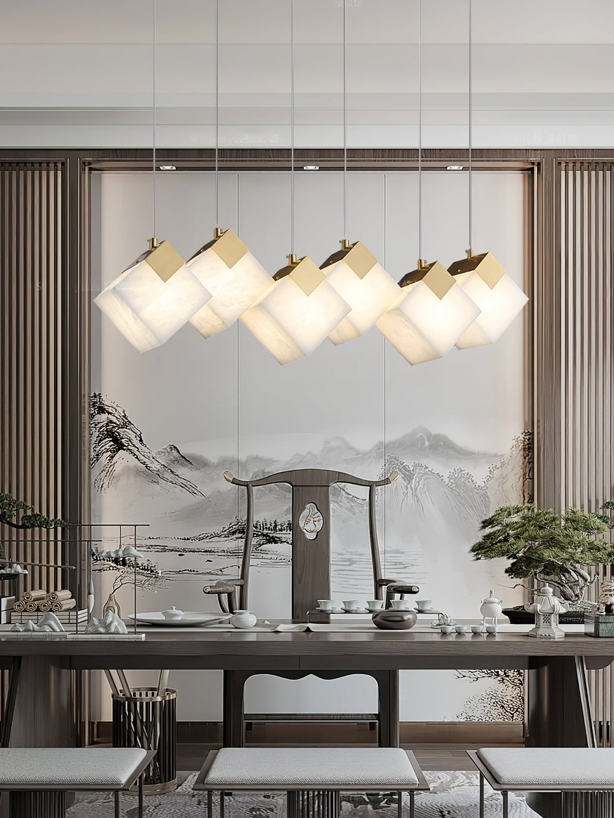 Ambient Glow Alabaster Linear Pendant Light