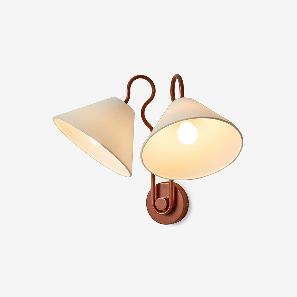 White Fabric Shades And Black Frame With Double Cone Wall Lamp