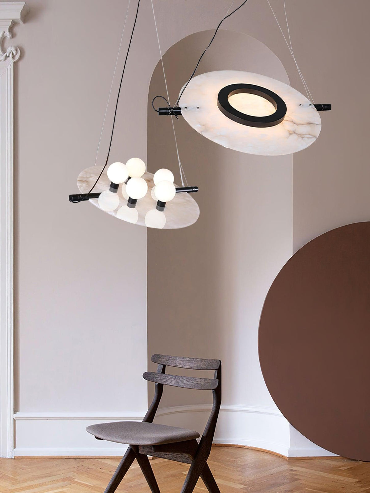 Soft Glow Pendant Light Alabaster Glass Shaped Disc