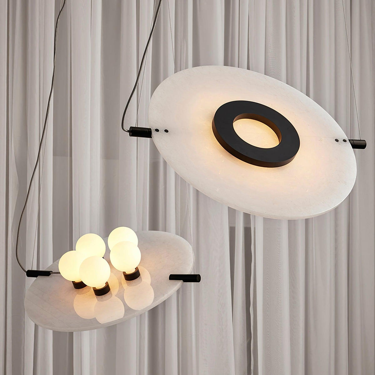 Soft Glow Pendant Light Alabaster Glass Shaped Disc