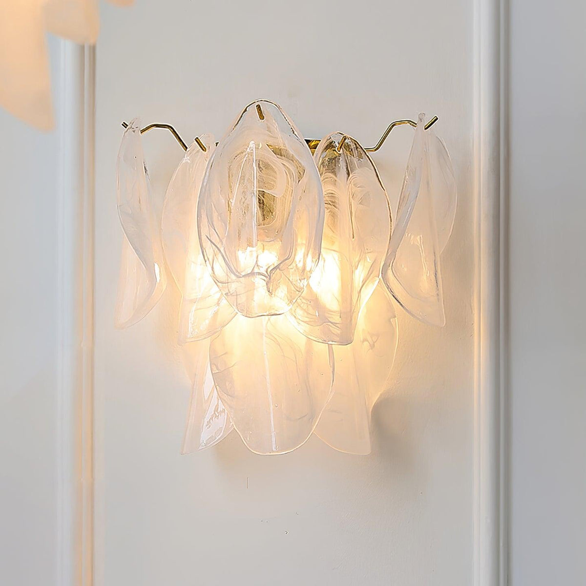 Damp Rated Wall Light With E14 Socket Gold Glass Petal