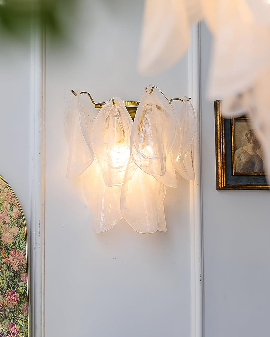 Damp Rated Wall Light With E14 Socket Gold Glass Petal