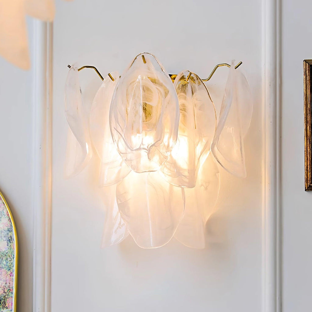 Damp Rated Wall Light With E14 Socket Gold Glass Petal