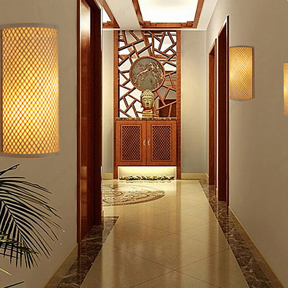 Wall Mounted Rattan Led Bedside Lamp For Bedroom