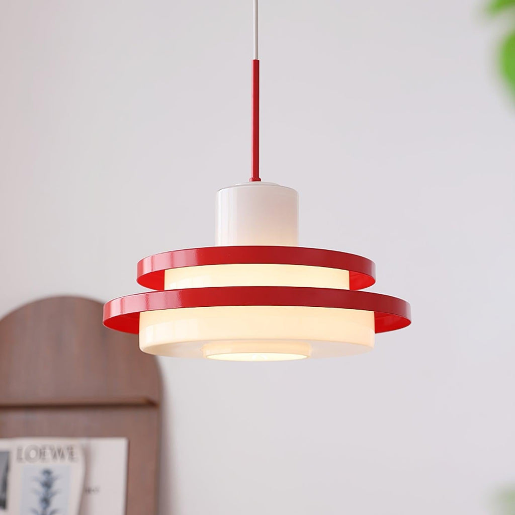 Dimmer Compatible Red And White Glass Pendant Light