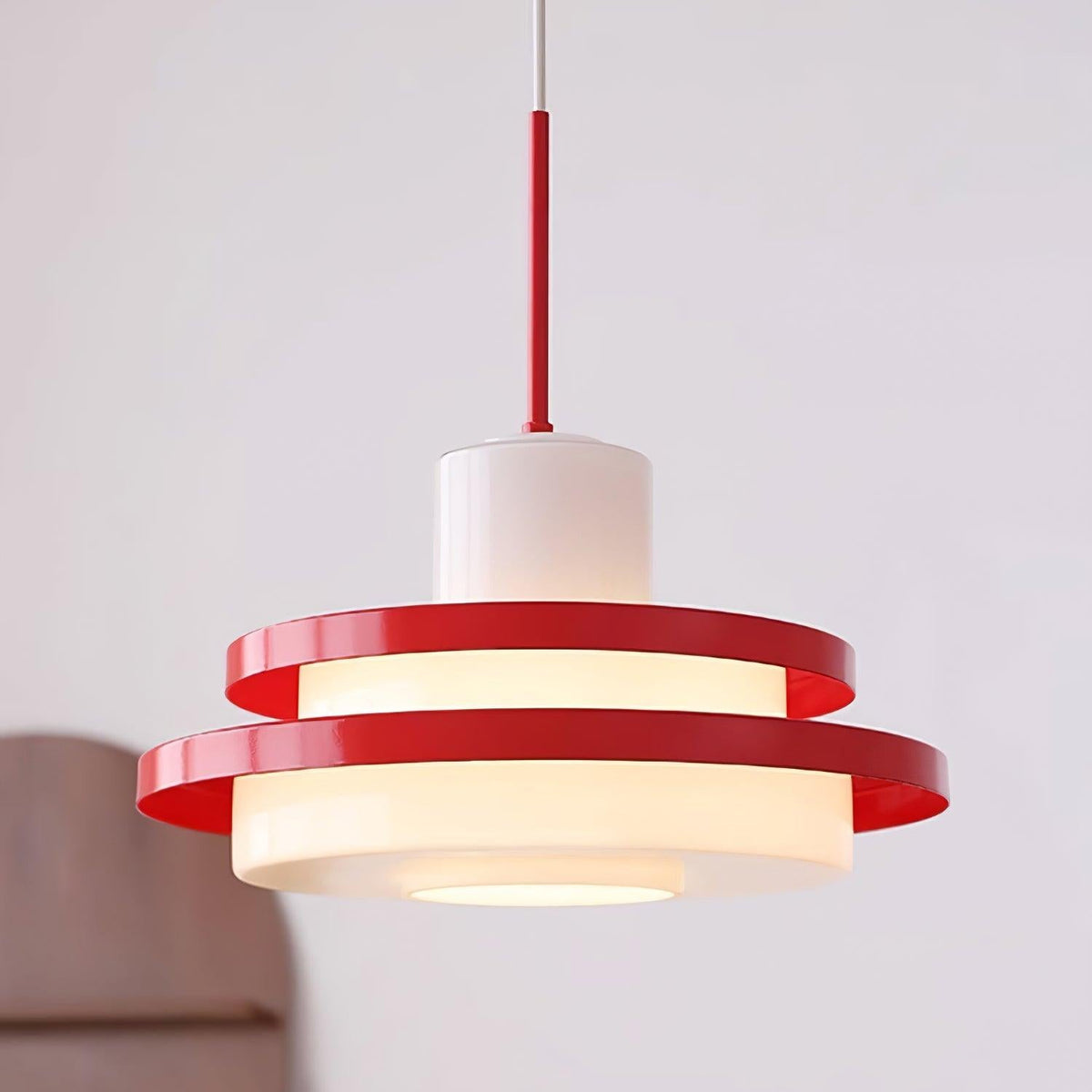 Dimmer Compatible Red And White Glass Pendant Light