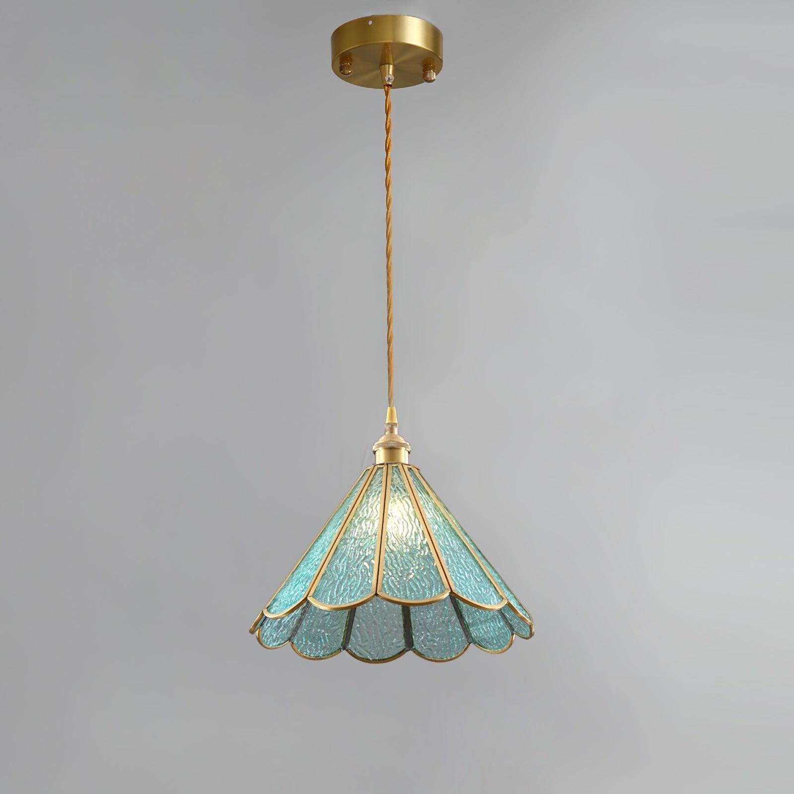 Dimmable Pink Stained Glass Pendant Light With Brass Finish
