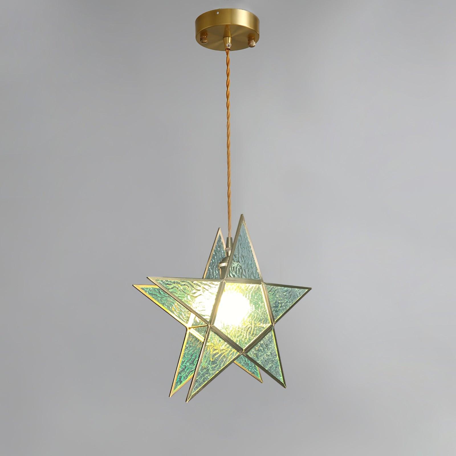 Dimmable Pink Stained Glass Pendant Light With Brass Finish