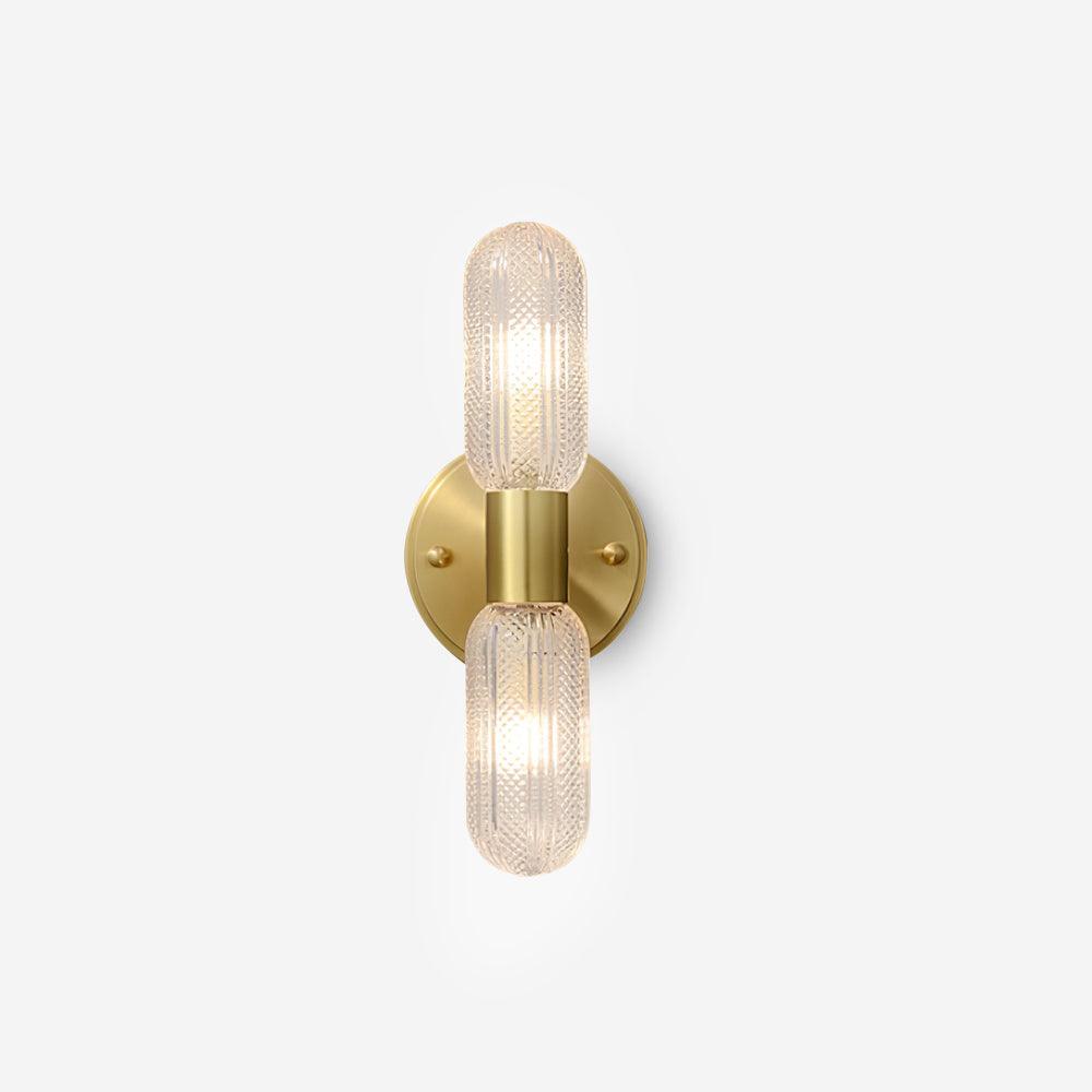 Damp Rated Brass Textured Glass Twin Light Wall Sconce