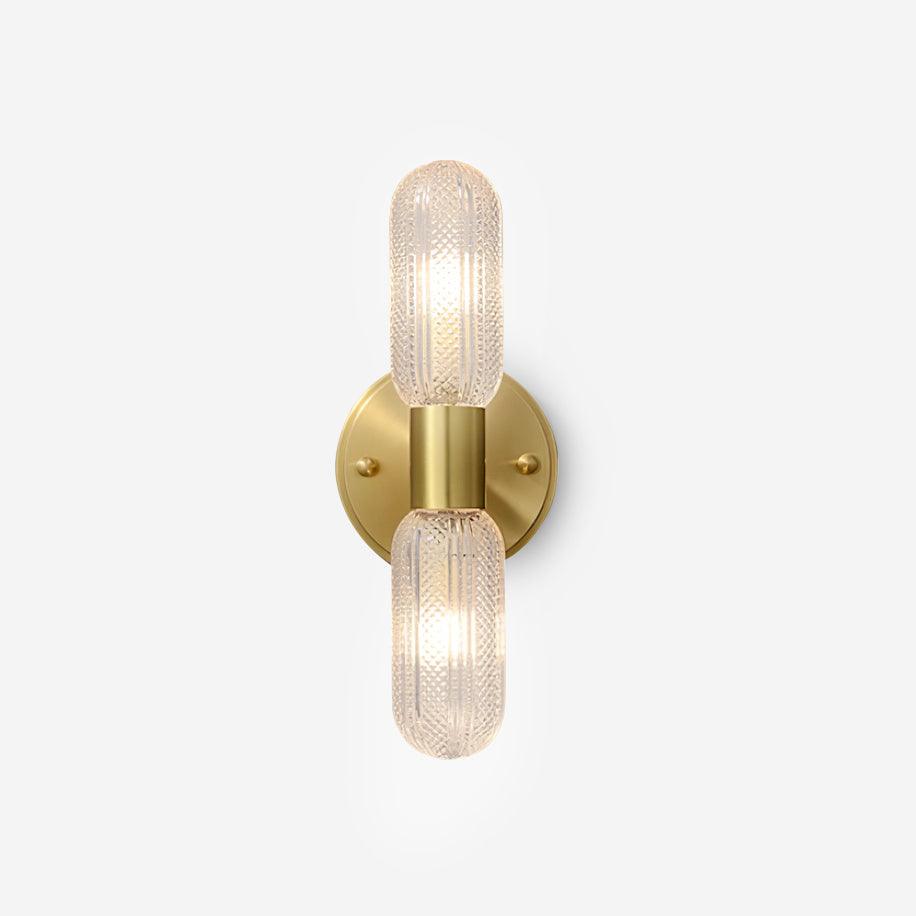 Damp Rated Brass Textured Glass Twin Light Wall Sconce