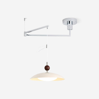 Walnut And White Acrylic Shade Adjustable Pendant Light