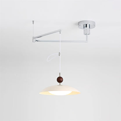 Walnut And White Acrylic Shade Adjustable Pendant Light