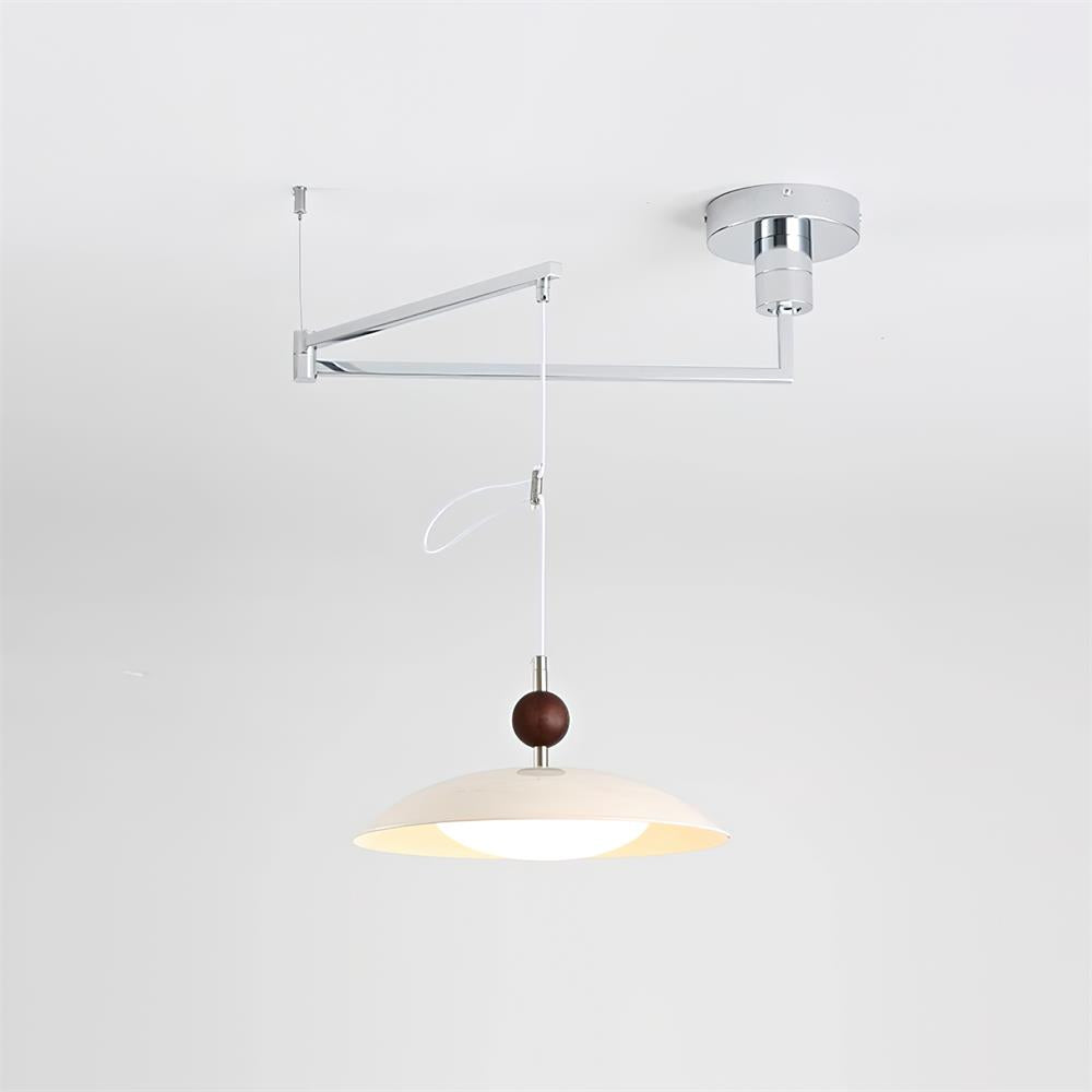 Walnut And White Acrylic Shade Adjustable Pendant Light