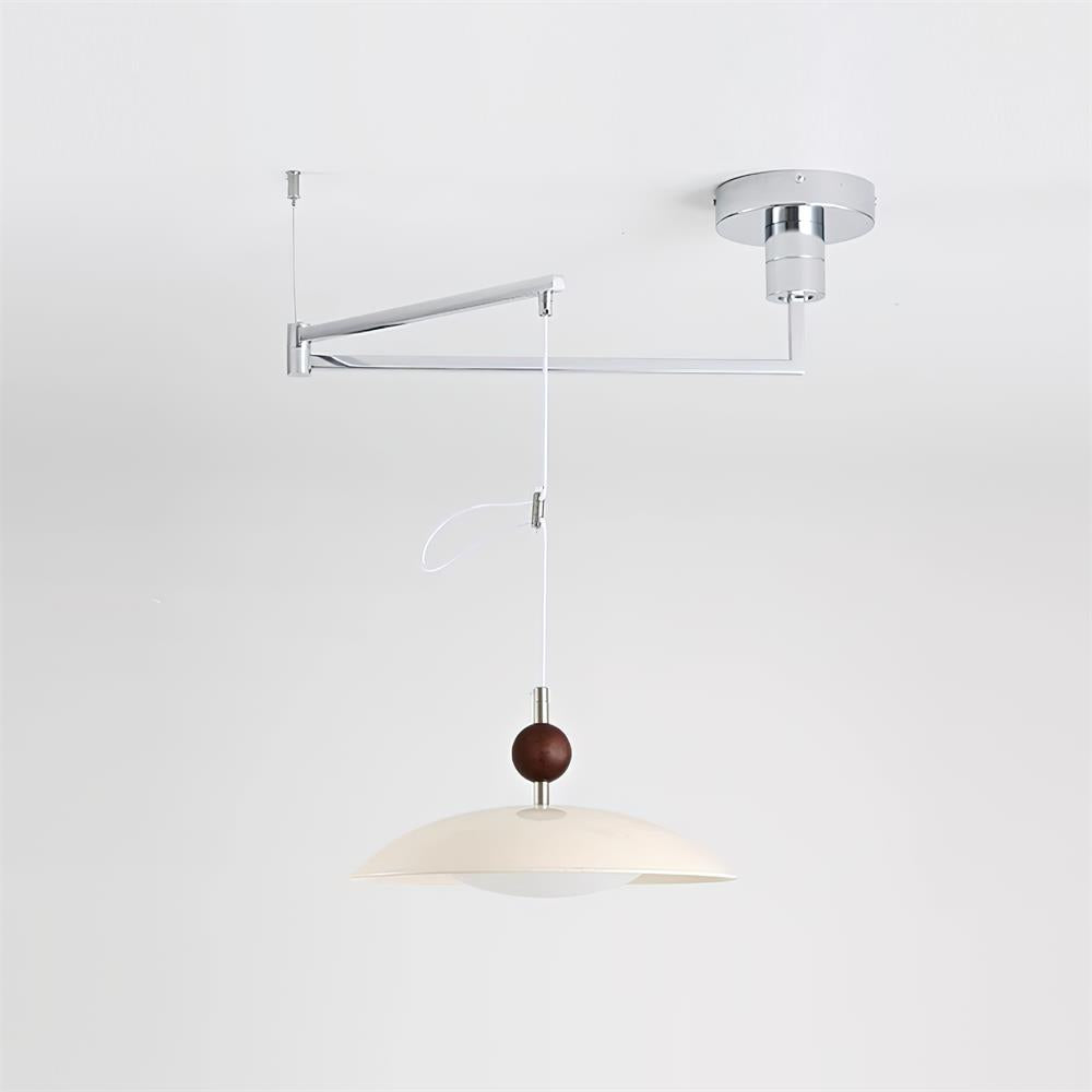 Walnut And White Acrylic Shade Adjustable Pendant Light