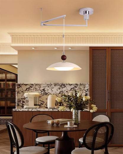 Walnut And White Acrylic Shade Adjustable Pendant Light