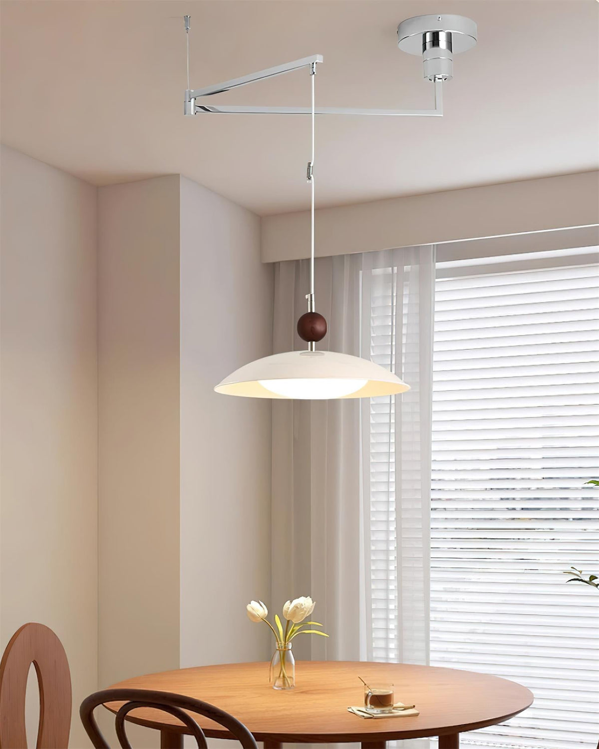 Walnut And White Acrylic Shade Adjustable Pendant Light
