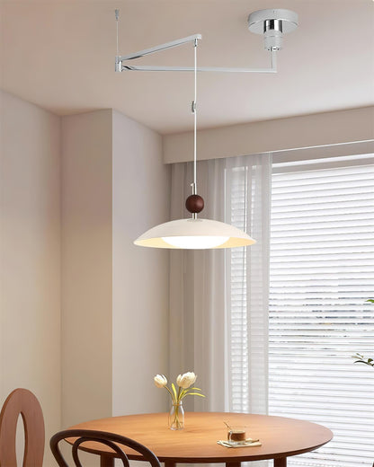 Walnut And White Acrylic Shade Adjustable Pendant Light