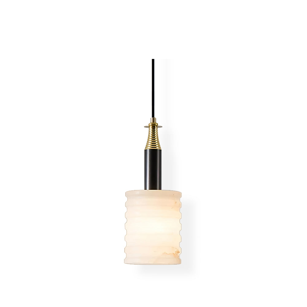 Soft Glow Grooved Cylinder Pendant Lamp With Alabaster