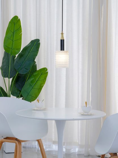 Soft Glow Grooved Cylinder Pendant Lamp With Alabaster