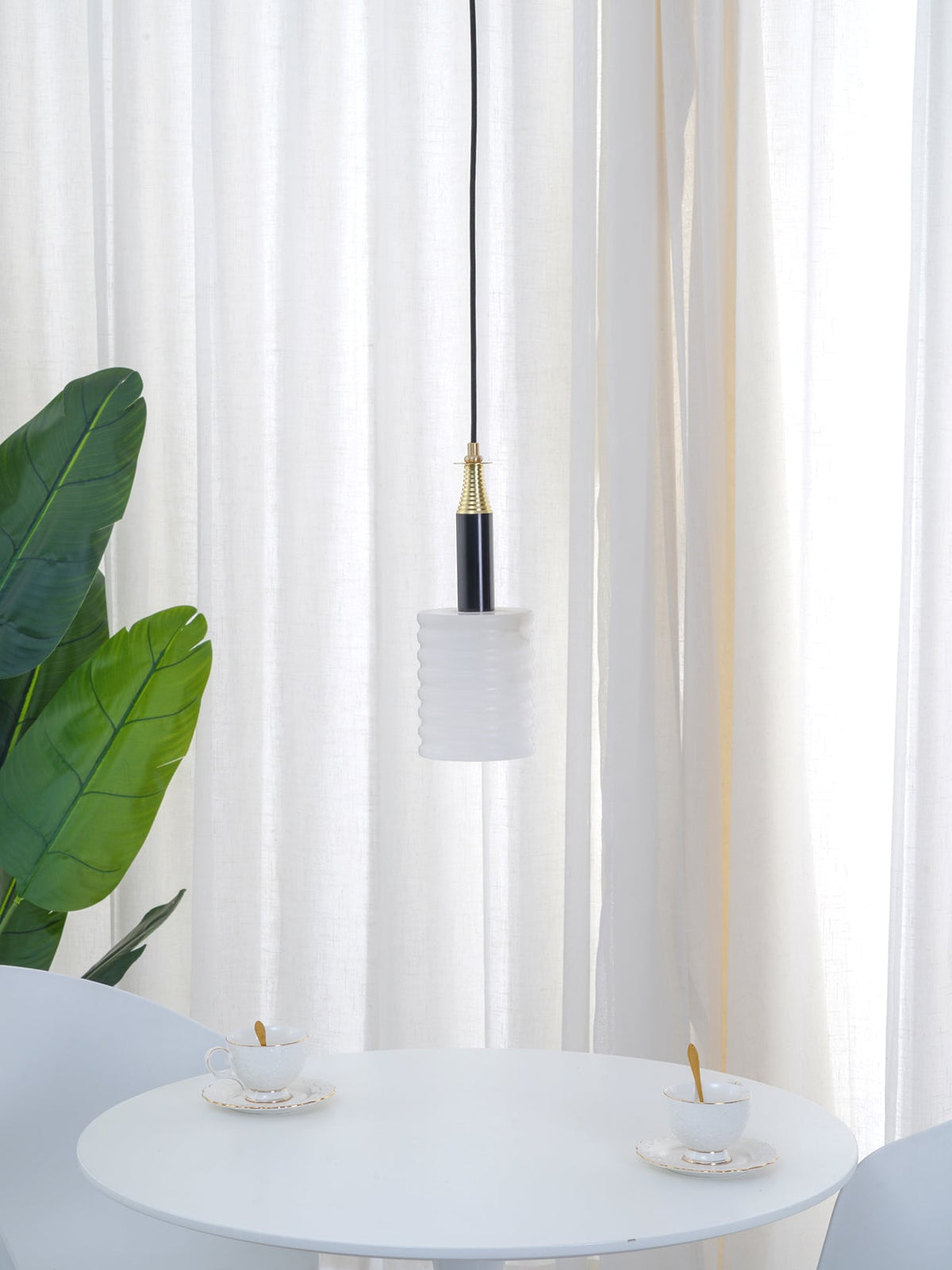 Soft Glow Grooved Cylinder Pendant Lamp With Alabaster