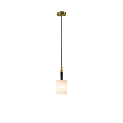 Soft Glow Grooved Cylinder Pendant Lamp With Alabaster