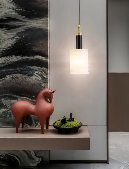 Soft Glow Grooved Cylinder Pendant Lamp With Alabaster