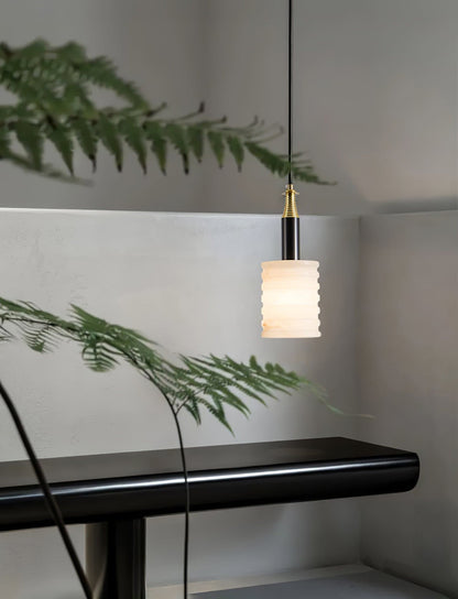Soft Glow Grooved Cylinder Pendant Lamp With Alabaster