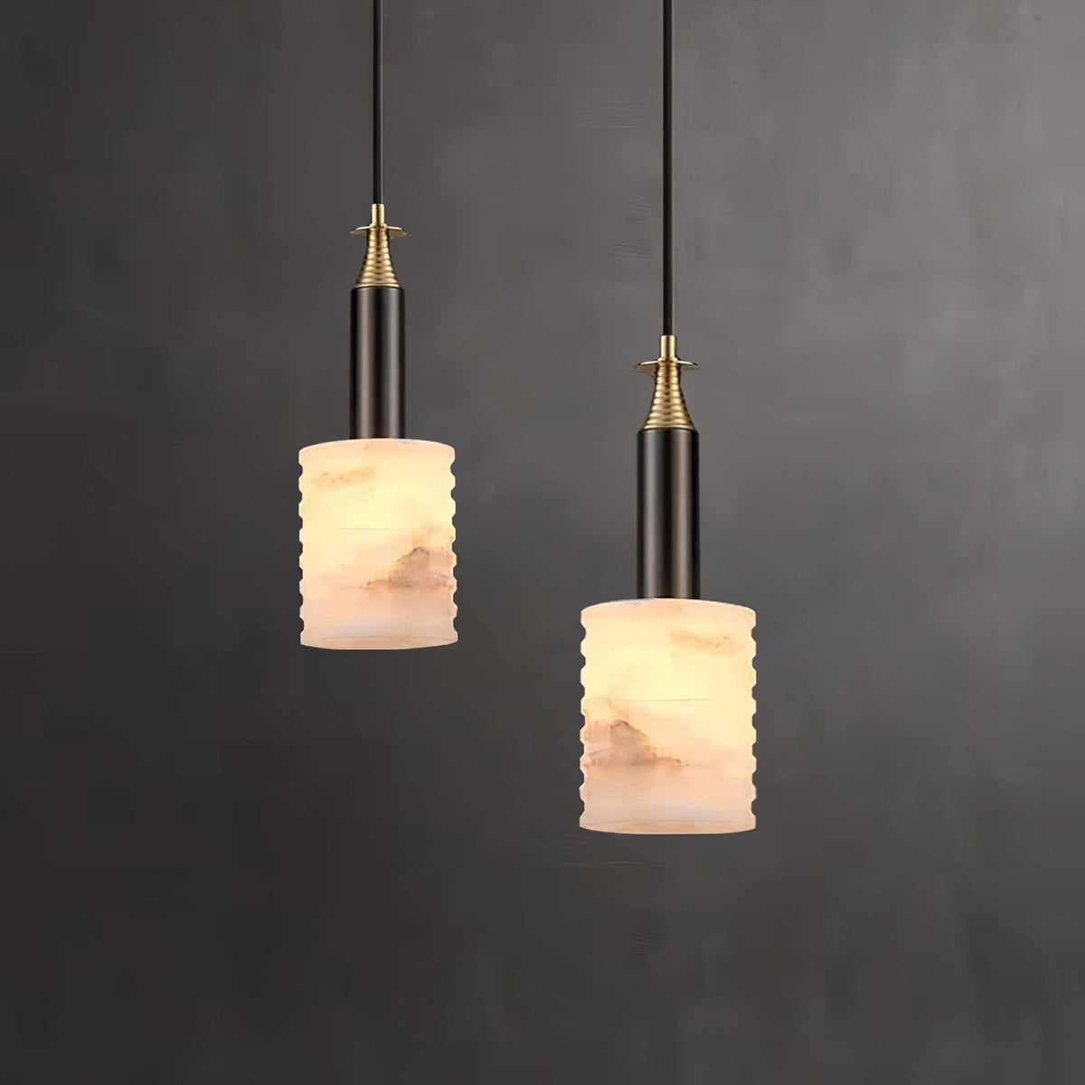 Soft Glow Grooved Cylinder Pendant Lamp With Alabaster