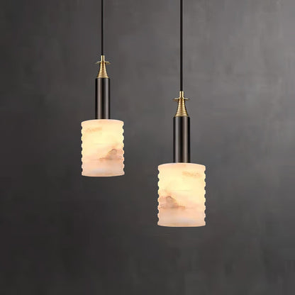 Soft Glow Grooved Cylinder Pendant Lamp With Alabaster