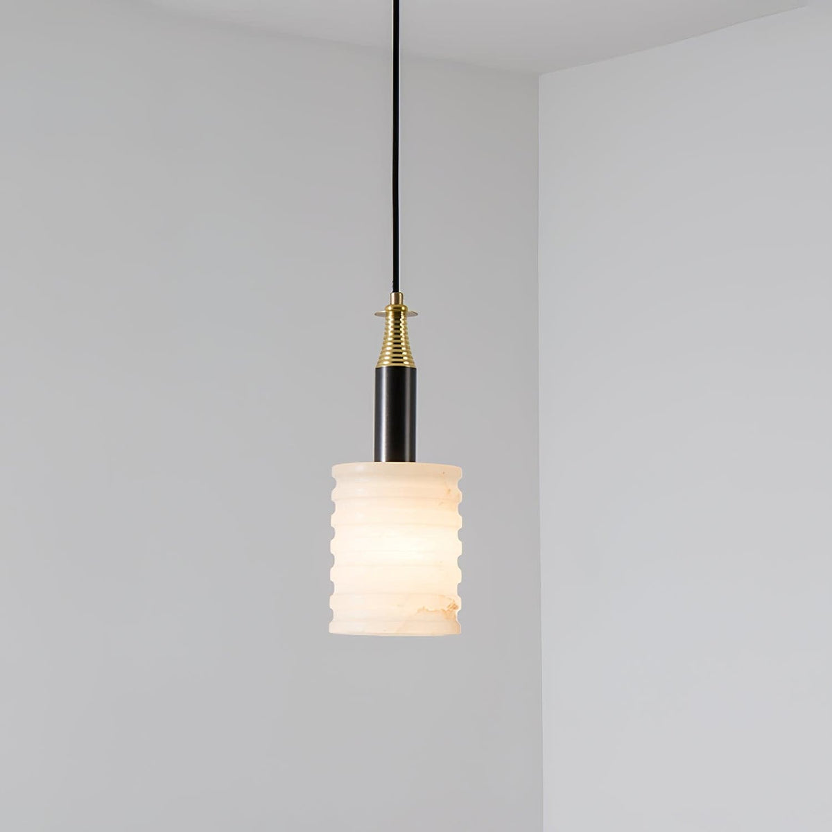 Soft Glow Grooved Cylinder Pendant Lamp With Alabaster