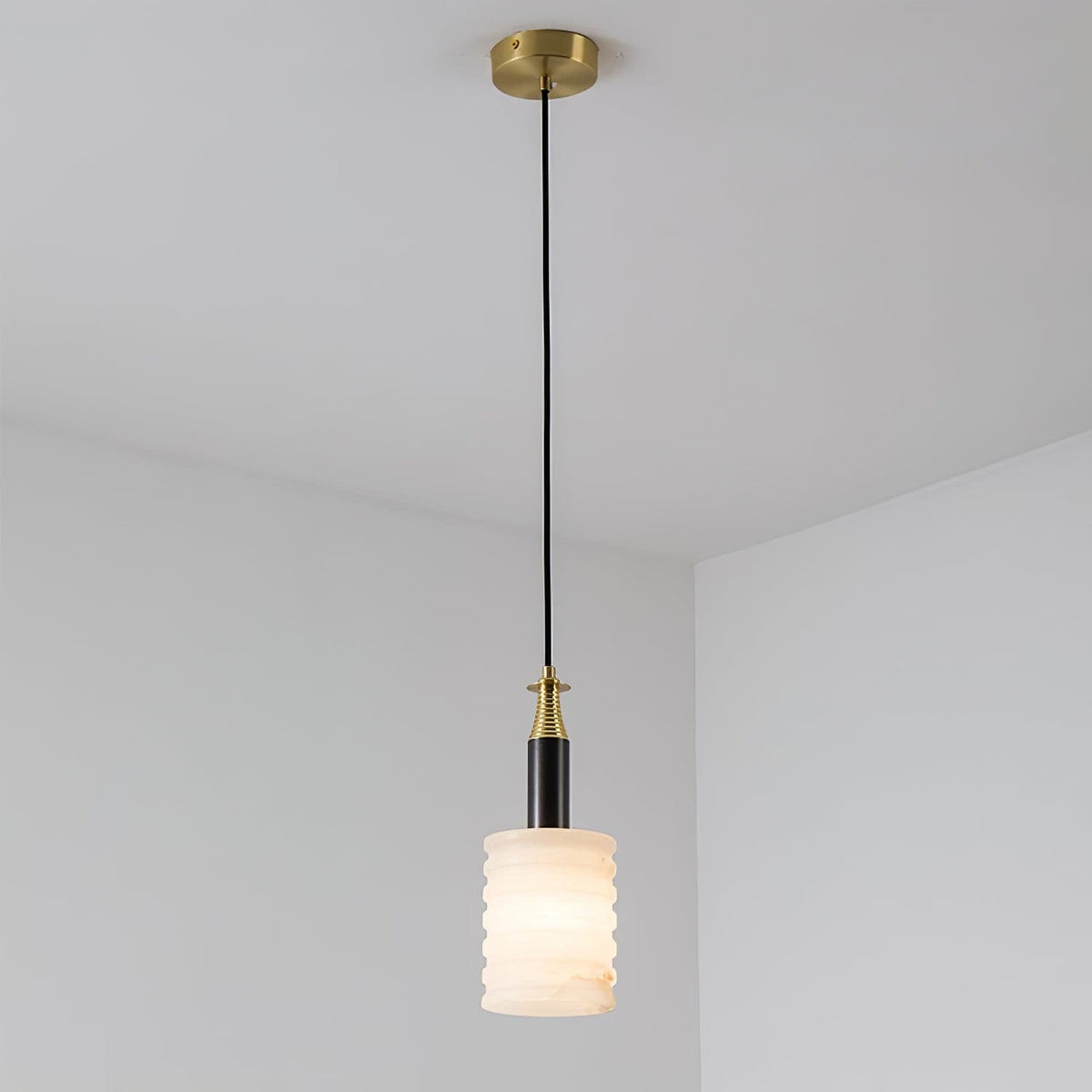 Soft Glow Grooved Cylinder Pendant Lamp With Alabaster