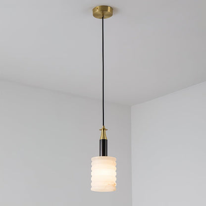 Soft Glow Grooved Cylinder Pendant Lamp With Alabaster