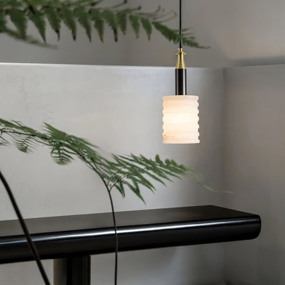 Soft Glow Grooved Cylinder Pendant Lamp With Alabaster