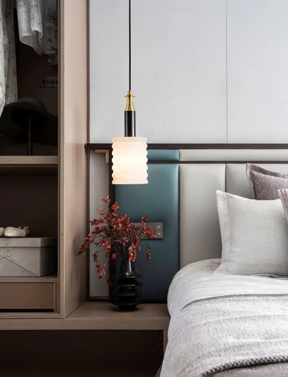 Soft Glow Grooved Cylinder Pendant Lamp With Alabaster