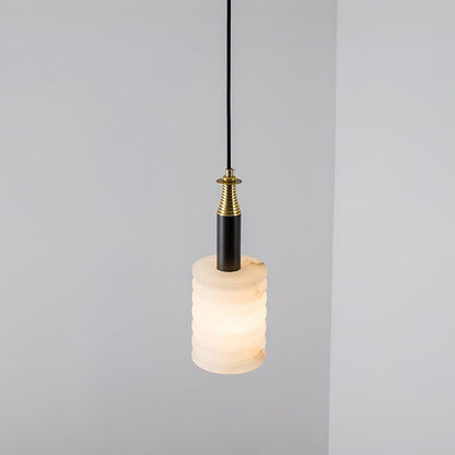 Soft Glow Grooved Cylinder Pendant Lamp With Alabaster