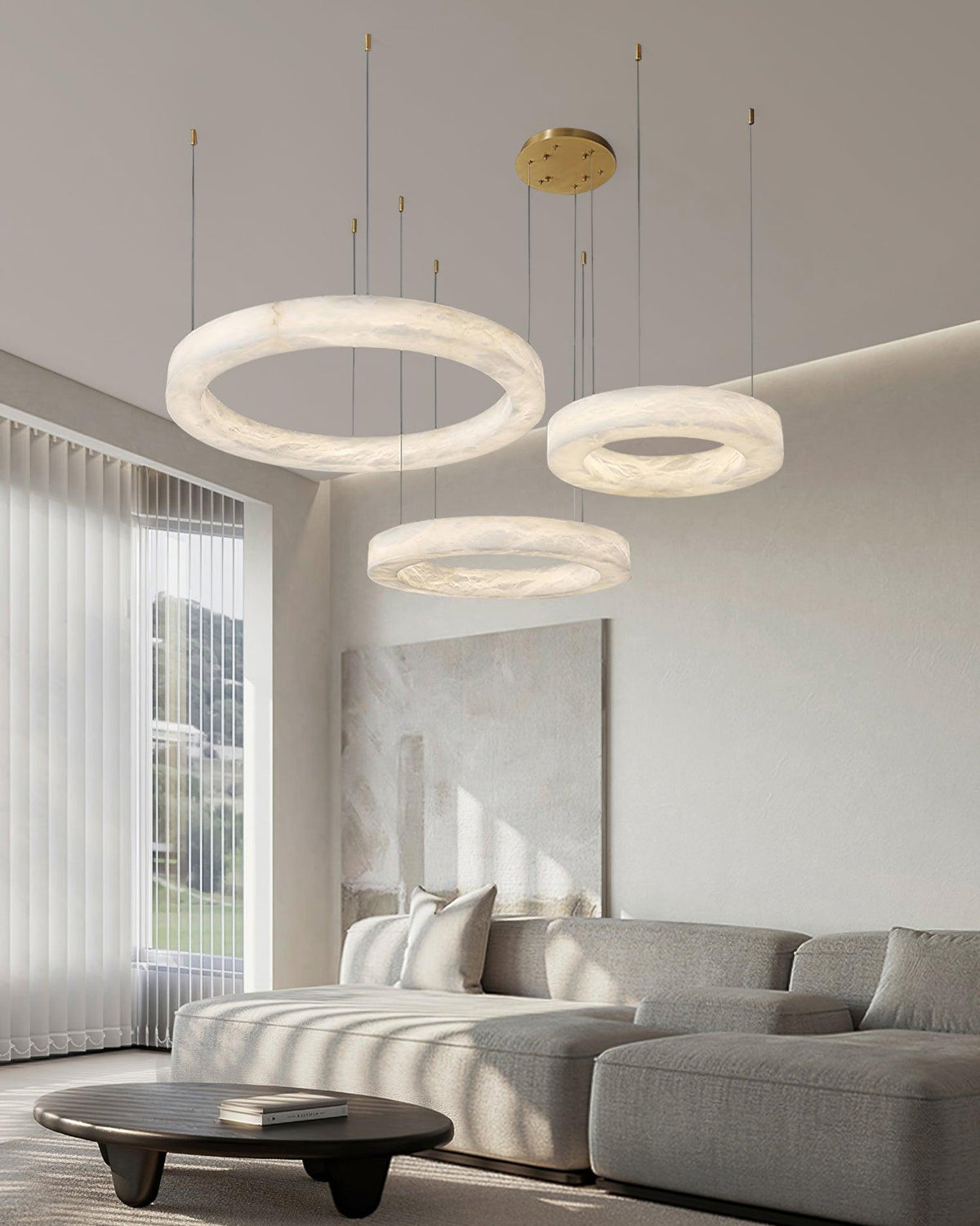 Integrated LED Alabaster Multi Ring Pendant Light