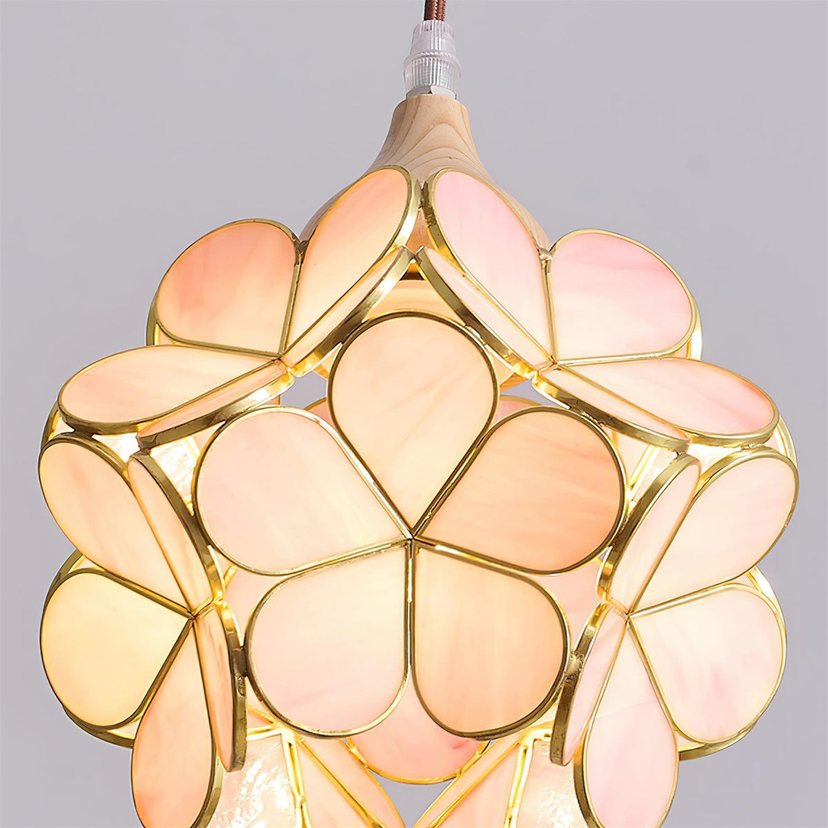 Ambient Glow Glass Pendant Light with Pink Petal