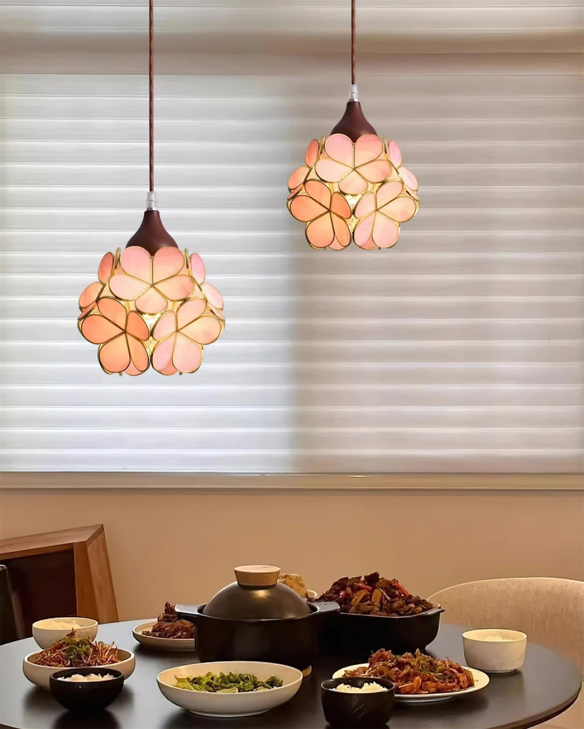 Ambient Glow Glass Pendant Light with Pink Petal