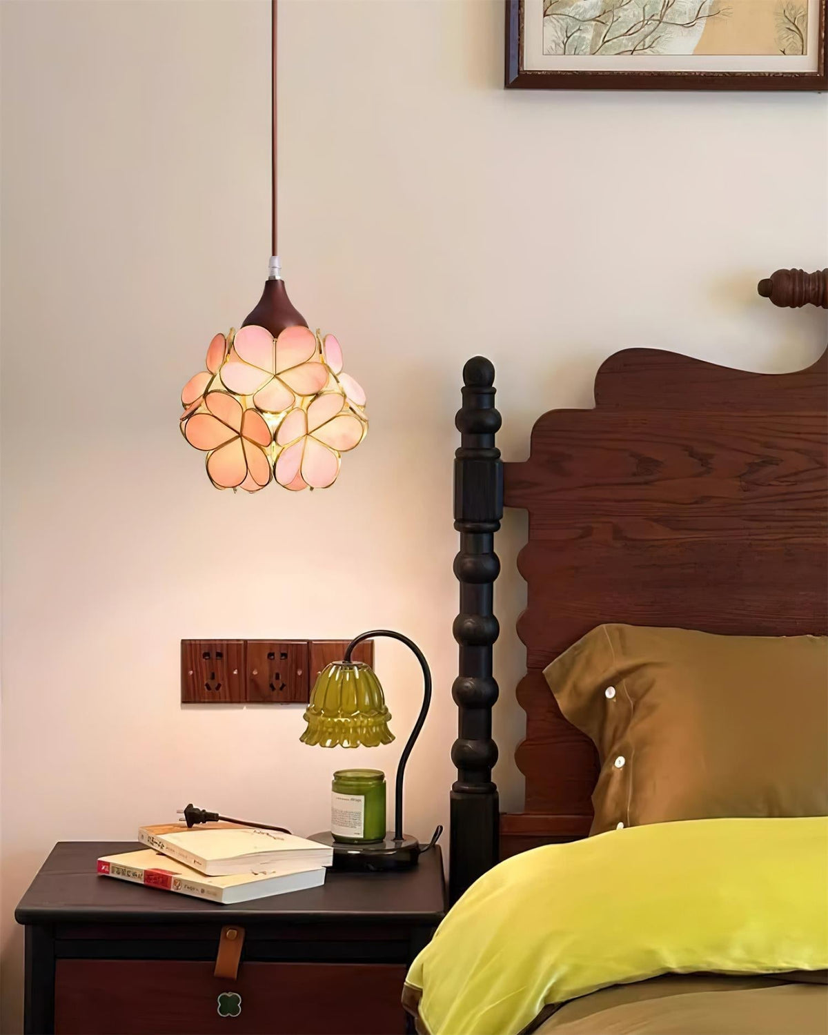 Ambient Glow Glass Pendant Light with Pink Petal